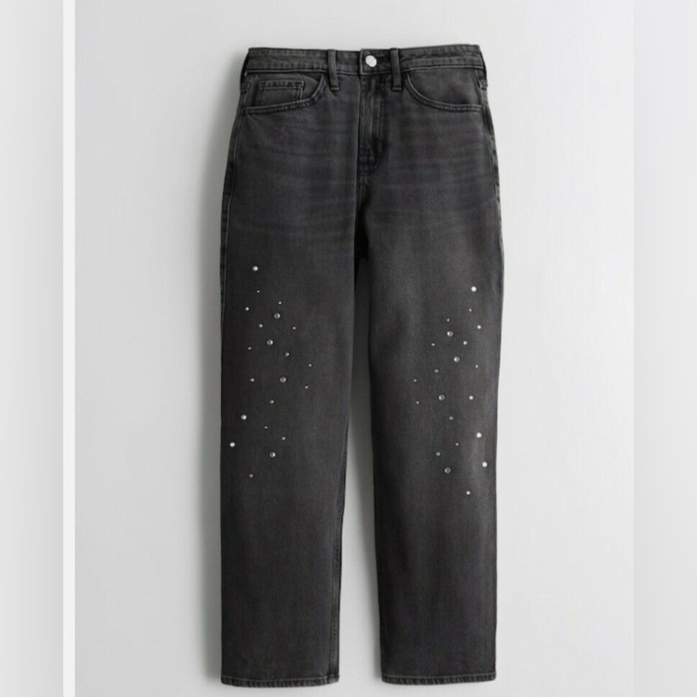 Hollister Ultra High-Rise Black Embellished Vintage Straight Jeans
